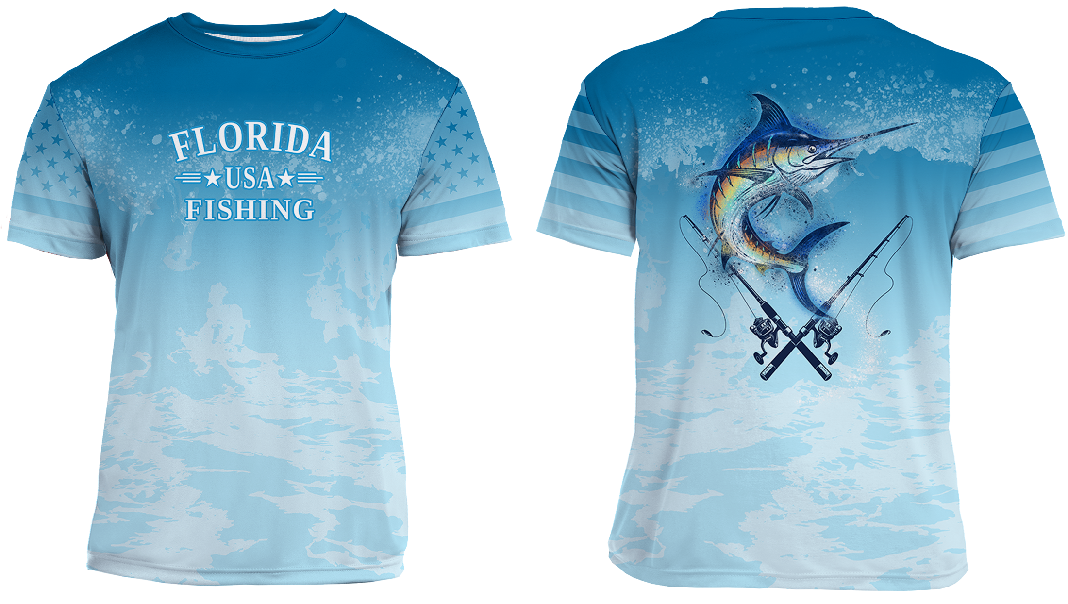 UPF 50+ Performance Fishing Shirt | Lightweight UV Sun Protection Apparel MARLIN SPLAT WATER BLUE