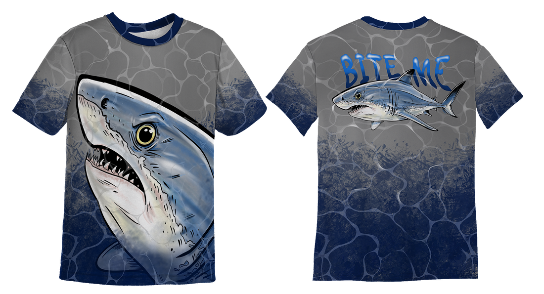 UPF 50+ Performance Fishing Shirt | Lightweight UV Sun Protection Apparel SHARK BITE ME