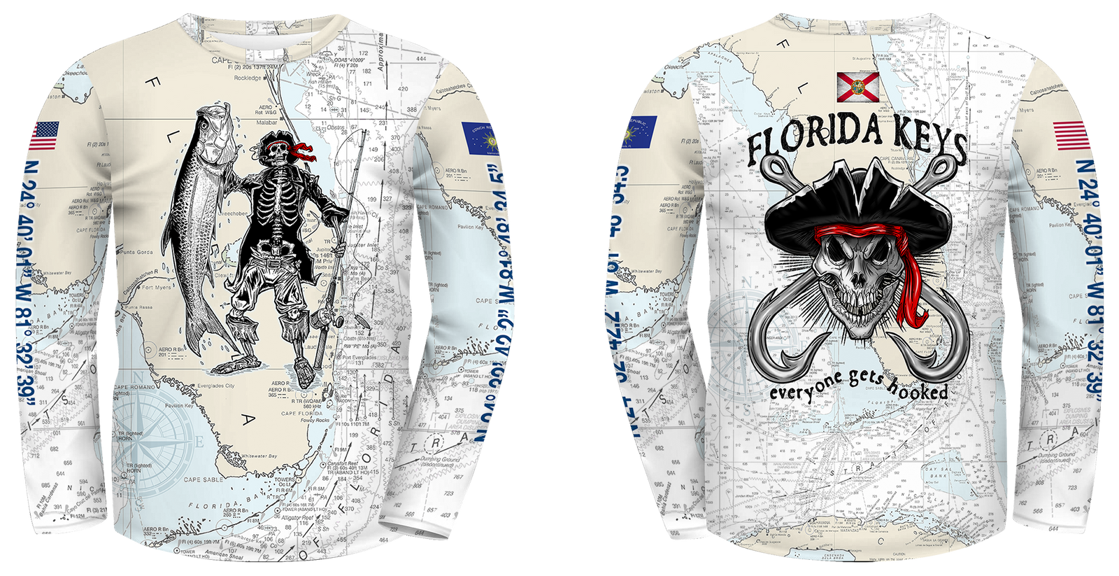 UPF 50 Performance Fishing Shirt – Lightweight Quick-Dry Long Sleeve Sun Protection Tarpon & Skull Long Sleeve